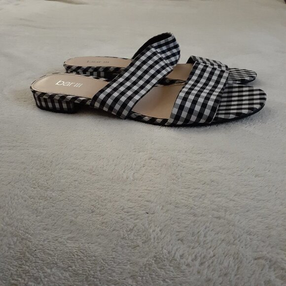 Bar III Women's Size 9W Black & White Gingham Preppy Double Strap Slide Sandals - Picture 5 of 11